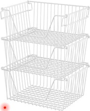 Listing image for Wire Baskets Stacking Bins for Storage Pantry Fridge Bathroom Organization 3 pk