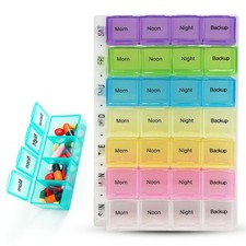 Listing image for 7 Day Weekly Pill Box 28 Compartment Tablet Organizer Medicine Storage Dispenser