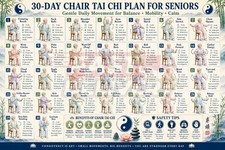 Listing image for 30 Day Chair Tai Chi Plan Poster, Senior Balance Exercise Workout Chart Guide