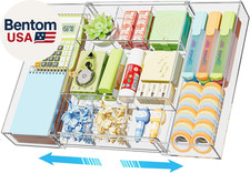 Listing image for Expandable Desk Drawer Organizer, Clear Plastic Drawer Organizer Tray with 10 Ad
