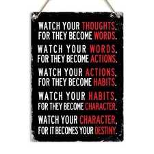 Listing image for Watch Your Thoughts Motivational Quote Vintage Metal Wall Sign Plaque Home decor