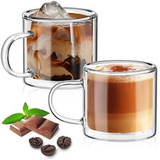 Listing image for 2x Double Wall Insulated Glass Coffee Mugs Thermal Tea Cup Clear 90ml to 450ml