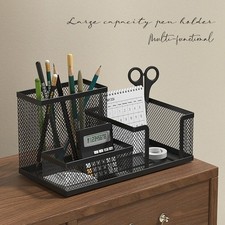 Listing image for Black Mesh Desk Organizer 3 Tier Storage with Pencil Holder Office Home Use