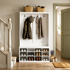 Listing image for Hall Tree with Shoe Bench White Coat Rack Stand Entryway Organizer Storage Hooks