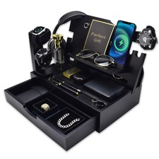 Listing image for Nightstand Organizer for Men with Large Drawer, Wood Docking Station for , Ap...