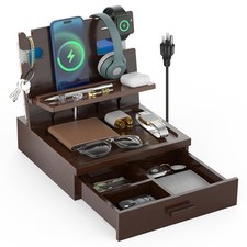 Listing image for sandpaint Nightstand Organizer for Men with Drawer Wood Docking Station with ...