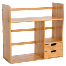 Listing image for HOMCOM Desk Organiser Desktop Bookshelf 180 Degree Rotatable 2 Drawers Bamboo