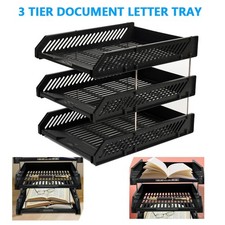 Listing image for 3 Tier Stackable Desk Black A4 Letter Tray Filing Document Organiser Form Paper
