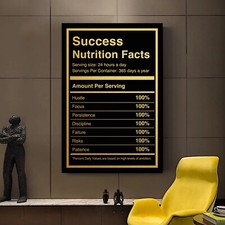 Listing image for SUCCESS NUTRITION FACTS Motivation Success Work Decor Wall Games POSTER CANVAS