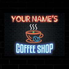Listing image for PERSONALISED Coffee Shop Wall Sign Bar Station Kitchen Neon Effect Metal Plaque
