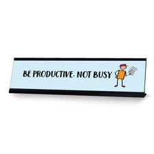Listing image for Be Productive, Not Busy Stick People Desk Sign, Novelty Nameplate (2 x 8")