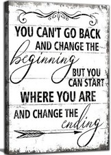 Listing image for Inspirational Canvas Wall Art You Can't Go Back and Change The Beginning pain...
