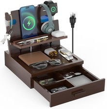 Listing image for sandpaint Nightstand Organizer for Men with Drawer Wood Docking Station with ...